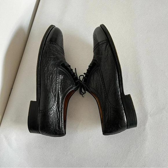 Moreschi Size 9 Black Peccary Calf Leather Brogues Oxford Shoes Made in Italy - Picture 3 of 12